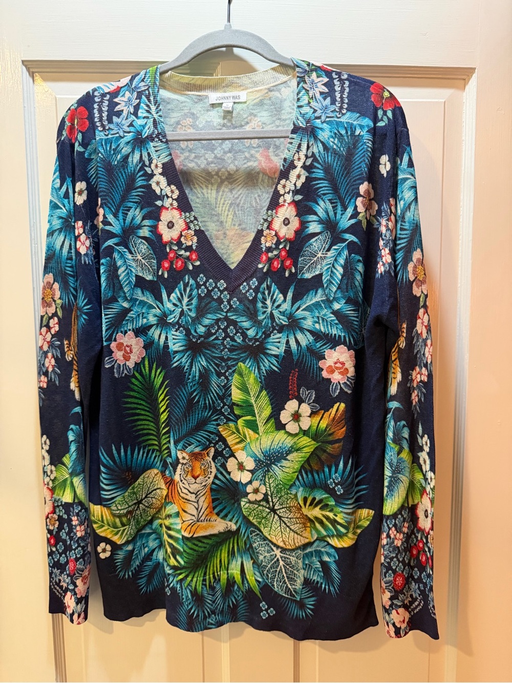 Johnny Was Tigres Printed Pullover Sweater XL — Sold Out Silk/Linen Tiger Print